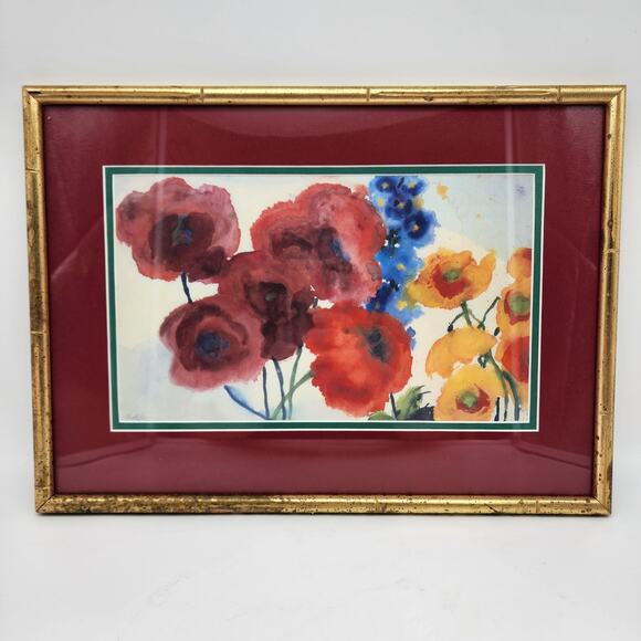 Emil Nolde Watercolor Red Yellow Poppies Blue Delphinium 1930 Japan 16x12" Repro - Picture 1 of 11